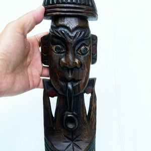 Tribal Face Mask Tiki Bar Smoking Cigar Pipe Wall Hand Carve Paint Wood Wooden
