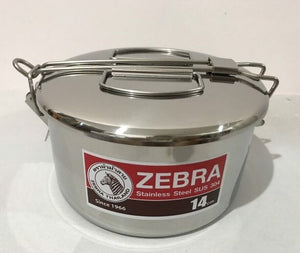 Tiffin Zebra Brand Stainless Picnic Lunch Box 1Tier 2Layer Food Carrier Size 14"