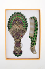 Load image into Gallery viewer, Mirror Comb Hand Antique Set Peacock Painted Sterling Metal Vintage Vanity Plat