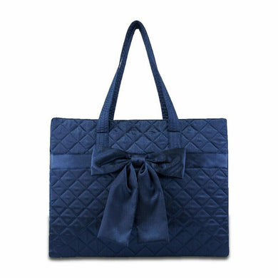 Satin Quilted Bow Travel Bag handbags women shoulder satchel womens weekend Navy
