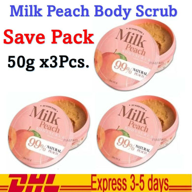 3x Milk Peach Body Scrub 100% Natural Peach Extract Help to Beauty Healthy Skin