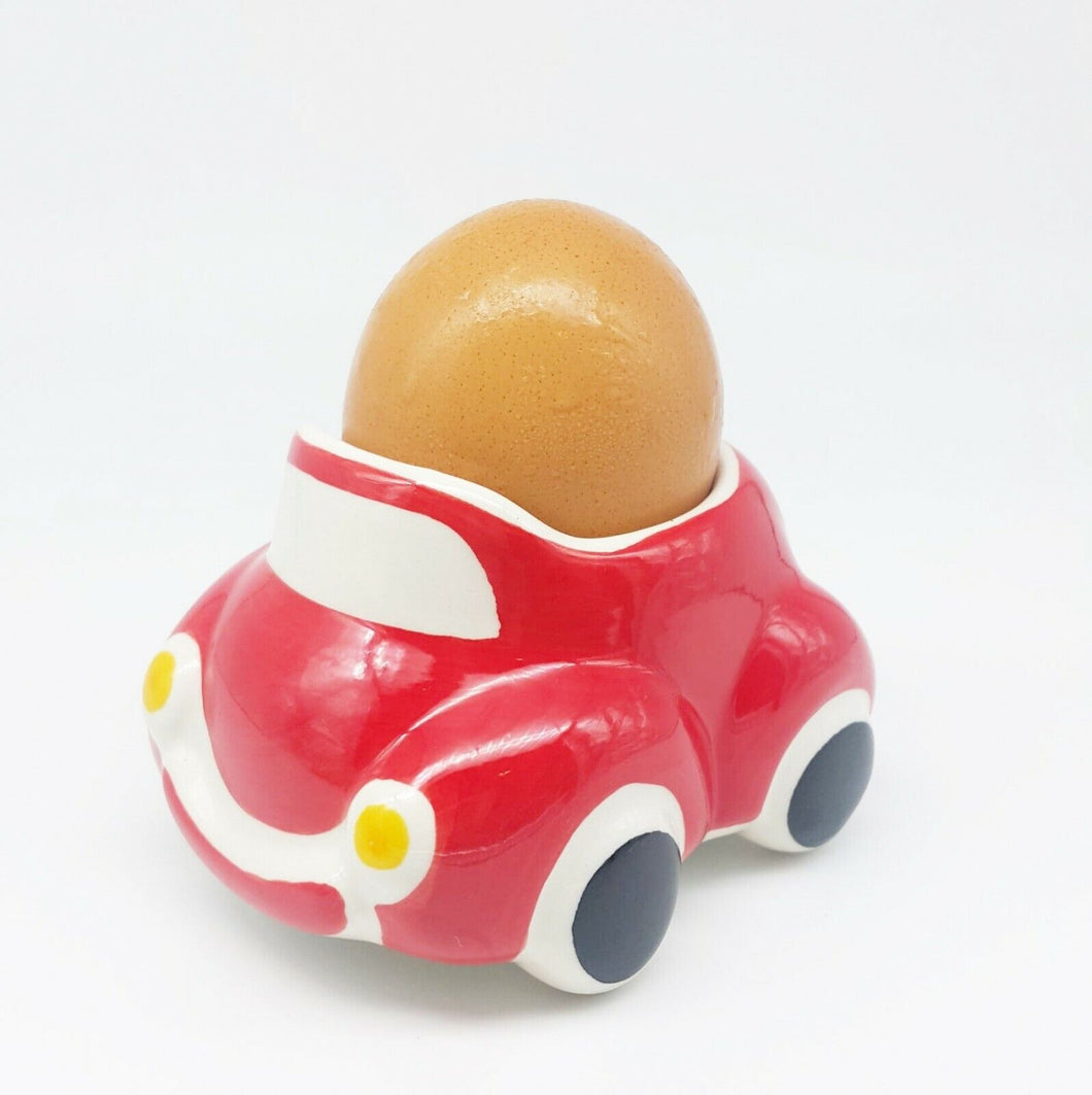 Egg Cup Holder Porcelain Ceramic Soft Boiled Red Beetle Car Breakfast Vintage