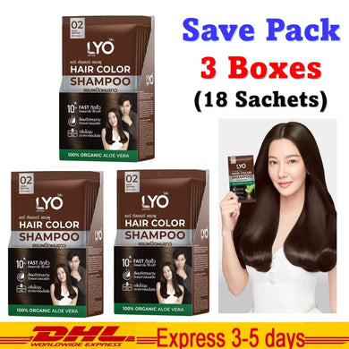 3x Lyo Hair Color Shampoo 100% Organic No.2 Dark Brown Aloe Vera Soft Smooth