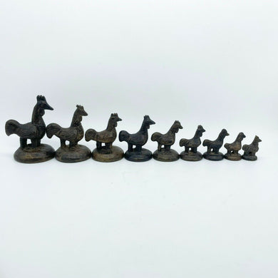 Superb Old Bronze Opium Weight Set 9 Chicken Weights