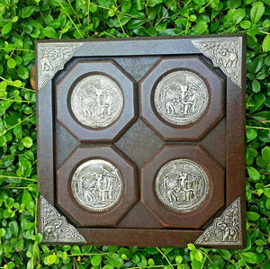 Thai Elephant Coasters Set Drink Craft Tea Coffee Teak Wood Serving Tray Wooden