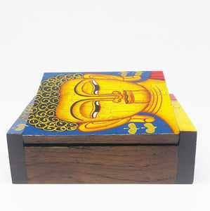 Thailand Buddha Painting Box Teak Wooden Wood Handmade Gift Craft Vintage New