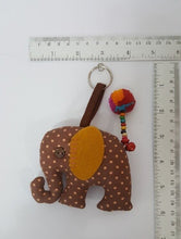 Load image into Gallery viewer, Doll Elephant Brown dot Keyring sewing charm cute keychain animal lover Fabric