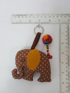 Doll Elephant Brown dot Keyring sewing charm cute keychain animal lover Fabric