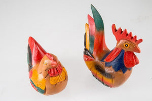 Chickens Figurine Wooden Carved Pair Hand Painted Thai Craft Decor Collectibles