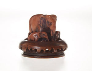 Elephant Herd Carving Resin Set Collectible Decor Figurine Statue Base Pan Tray