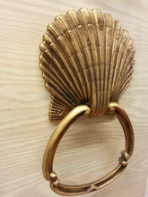 Load image into Gallery viewer, Brass Door Handle Knocker Ring Pull SEA SHELL Figurine Vintage Antique Door Hand