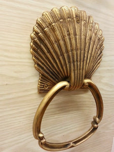 Brass Door Handle Knocker Ring Pull SEA SHELL Figurine Vintage Antique Door Hand
