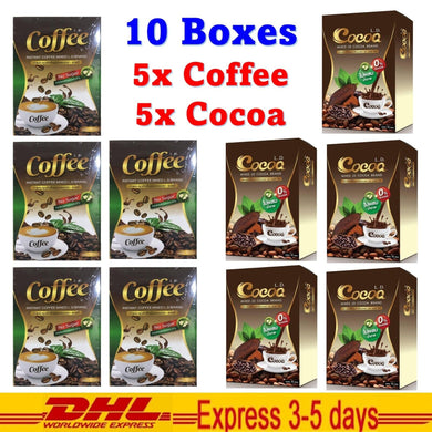 5 LD Cocoa & 5 LD Coffee Drink Weight Management Fiber 0% Fat Sugar 10 Sachets