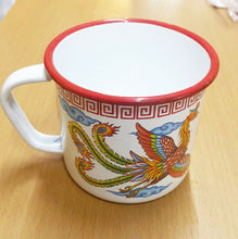 Load image into Gallery viewer, 2x Enamel Mug Cup Camping Trip Gift Coffee Tea Dragon Swan Chinese Traditional