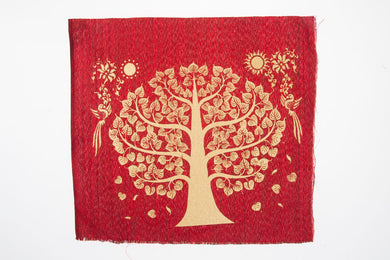 Fabric Red Sacred image Thai Painting Bodhi for Buddha Wall Art Dector.
