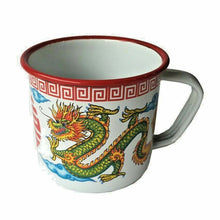 Load image into Gallery viewer, 2x Enamel Mug Cup Camping Trip Gift Coffee Tea Dragon Swan Chinese Traditional