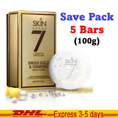 5x Skin 7 Swiss Gold & Diamond Beauty Soap Secret to Perfect Skin 100g
