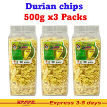 Load image into Gallery viewer, 3x Fried Durian Chips Monthong Original Natural Flavor Small Pieces Thai 500g