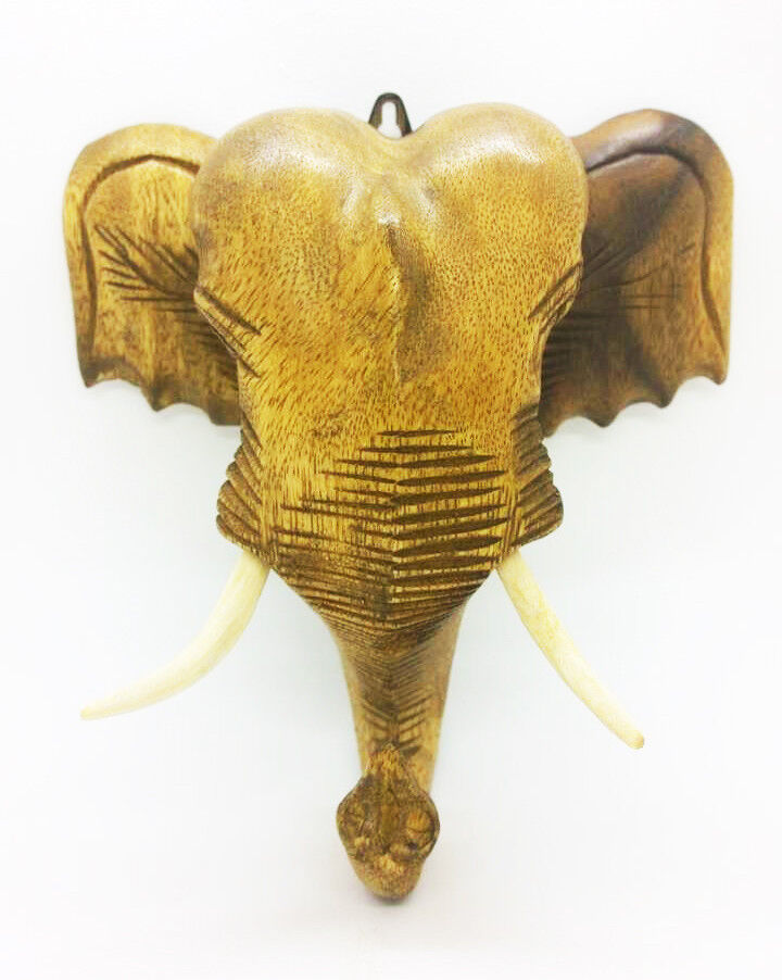 Elephant's Head Wood Carving Wall Hanging Decor Classic Handmade Art Collectible