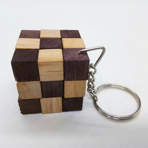 Mini Cube Puzzle Snake Game on Keychain Wood Brain Teaser Puzzle