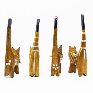 Set of 4 Cat Figurine Vintage Wood Carved Hand Art Painted Statue Wooden Vintage