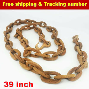 Wooden Chain Vintage Rare 39 inch Thai Carved Wood Folk Art Sculpture Carving