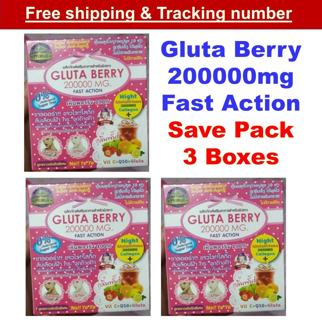 3x GLUTA BERRY 200000 mg Drink PUNCH More Energy Aura White Body Fast Action