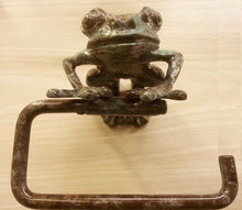 Load image into Gallery viewer, Brass Roll Tissue Paper Holder Hang GREEN FROG Toilet Wall free standing toilet