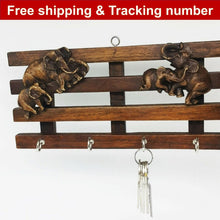 Load image into Gallery viewer, Key Hanger Wall key Teak Wooden elephant Brown Organizer Storage 4 Hooks