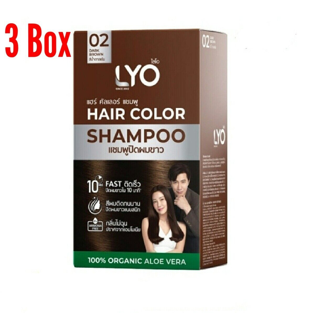 3x Hair Color Shampoo Organic Dark Brown Aloe Vera Soft Smooth Shiny Permanent