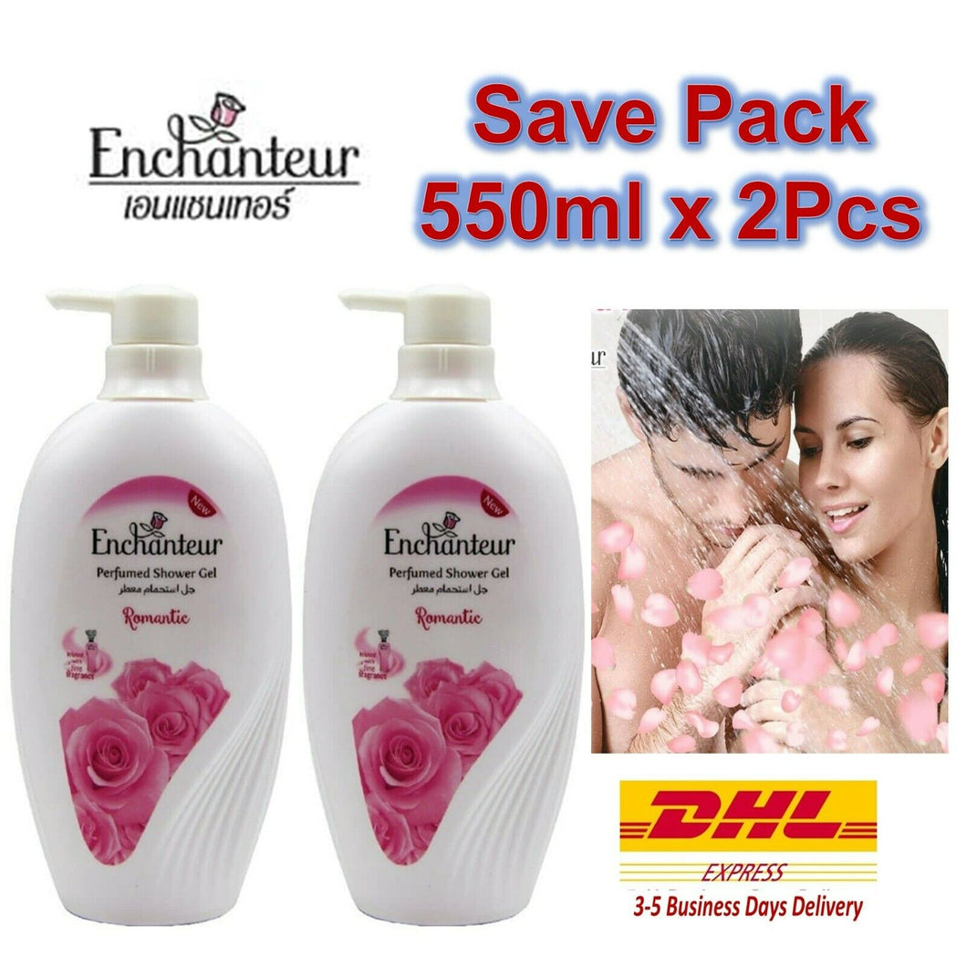 2x ENCHANTEUR Perfumed Romantic Shower Gel Bath Body Wash Premium 550ml