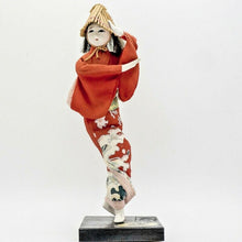 Load image into Gallery viewer, Vintage Japanese Sosaku Kokeshi Wooden Dolls 7.5" Paint Carved Kimono Signed