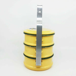 1x Enamel Tiffin Thai Lunch Bento Food Container Carrier Enamelware Pinto Yellow
