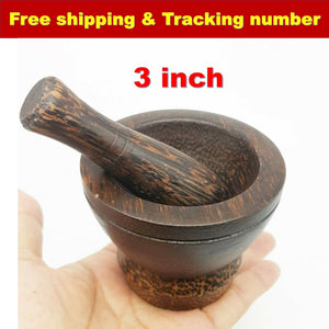 Small Mortar Pestle Wood Mini Wooden Thai Grinder Pill Crusher Handcraft Cute 3"