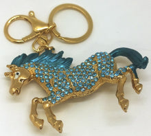 Load image into Gallery viewer, Horse Diamond keyring Blue Gold Thailand Trip keychain gifts traveling backpack