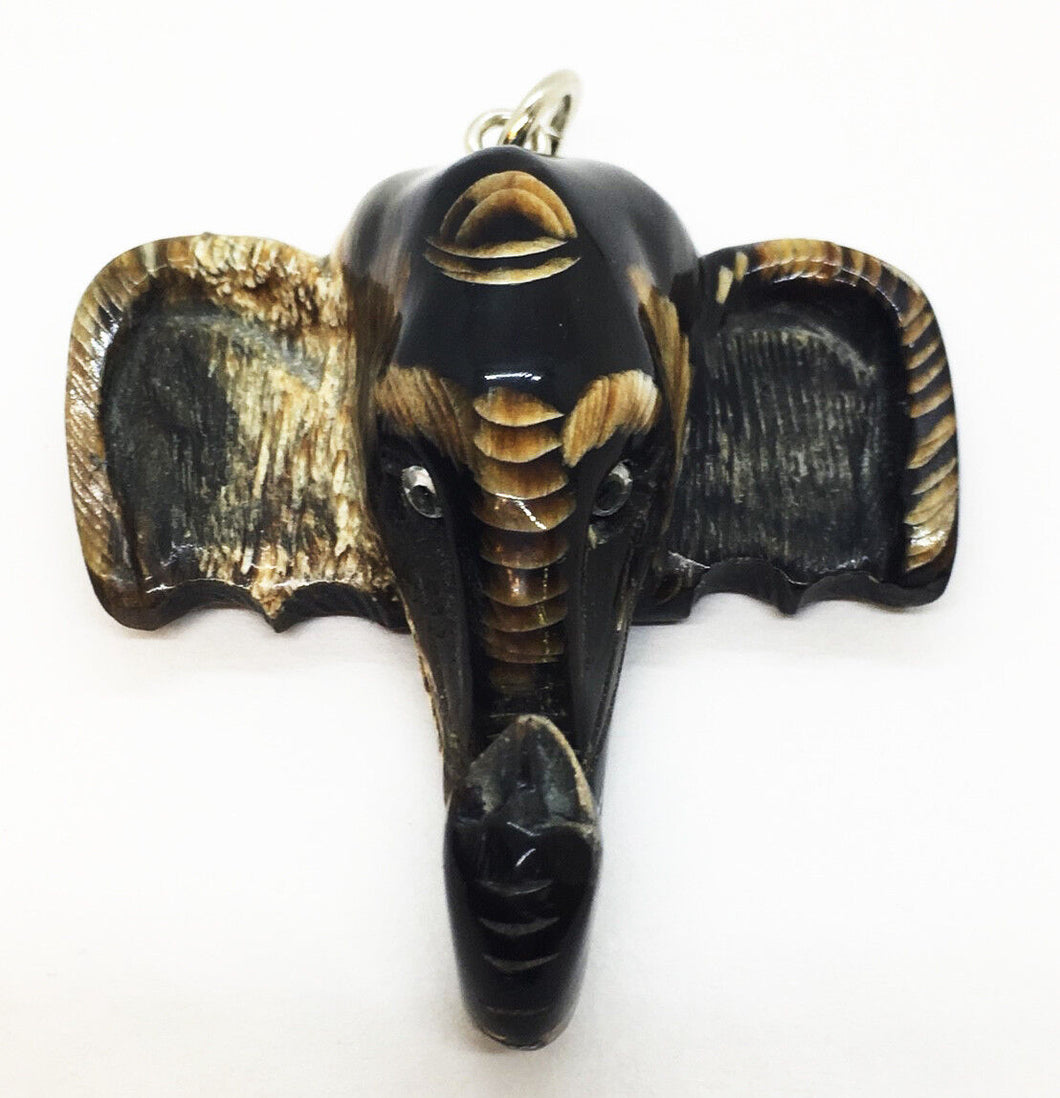 Elephant Keyring Water Buffalo's Horn Carve Lucky Figurine Keychain Talisman art