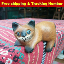 Load image into Gallery viewer, Wooden Cat Carved Wood Shelf Sitters Statue Figurine Home Decor Collectible