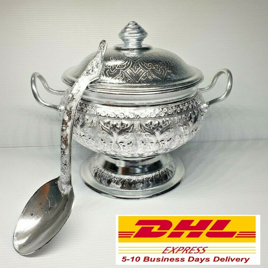 Bowl Pot Rice Soup Vintage Aluminum Temple Curry Serving Thai Mong Ladle Pan