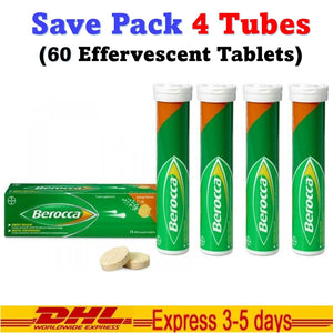 4x Berocca Performance Tube of 15 Effervescent Tablets Orange Flavor