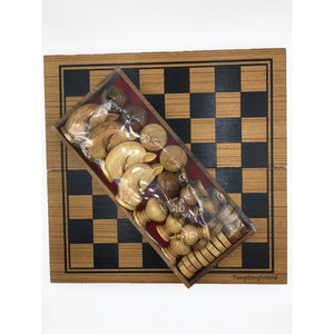 Wooden Chess Set Box Vintage Training Game Board Thai Handmade Brain 30x30.5cm