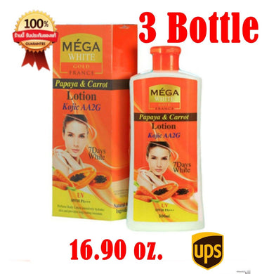 3x MEGA White Gold France Papaya & Carrot SPF50 PA+++ Skin Whitening Body Lotion