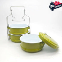 Load image into Gallery viewer, Vintage Lunch Box Bento Enamel Tiffin Food Carrier Color Container Pinto Green