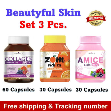 60Caps Collarich, 30Caps Zom Rich, 30Caps Amice Collagen Radiant Aura Skin Set