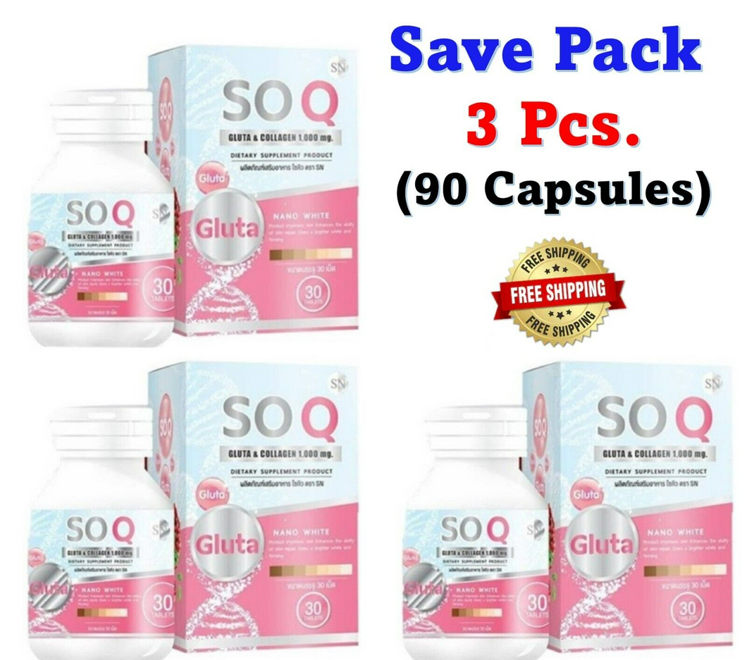 3x NEW SO CoQ Gluta Collagen Make Skin Aura Smooth Soft Radiant 30capsules