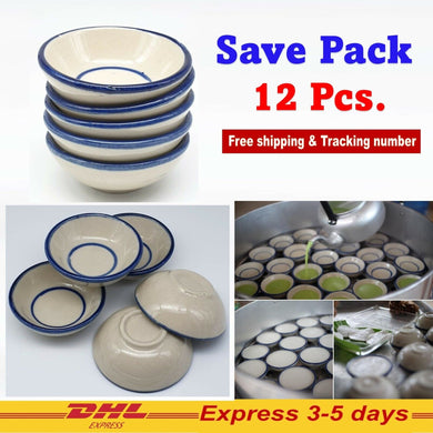 12x Ceramic Khanom Thuai Talai Dessert Bowl Thai Coconut Milk Custard Cake