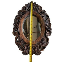 Load image into Gallery viewer, Wood Hand Carved Mirror with Frame Vintage Style Wall Art Rose Home Decor Craft