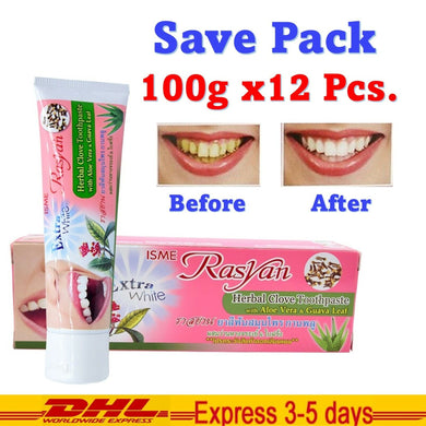 12x Rasyan Herbal Clove Toothpaste Aloe Vera Clove Guava Leaves 100g