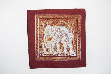 Fabric Red Sacred image Thai Painting Twin Elephant Gold Picture Wall Art Dector