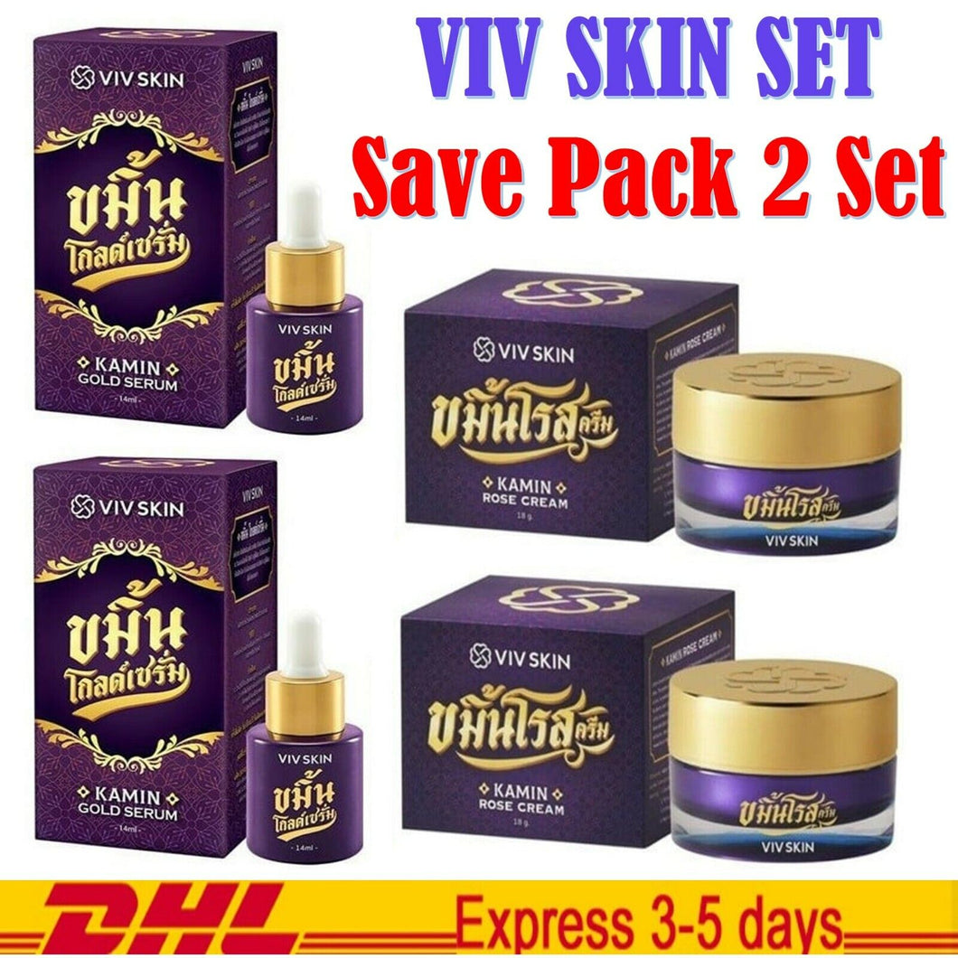 4x VIV Skin Kamin Gold Serum & Kamin Rose Cream Turmeric Reduce Acne Anti Aging