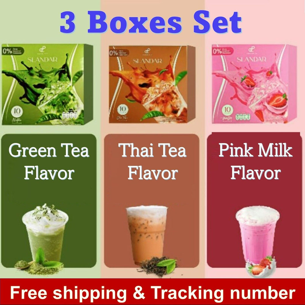 3x Slandar Thai Tea, Pink Milk, Green Tea Drink Control Hunger 0% Sugar Slimming